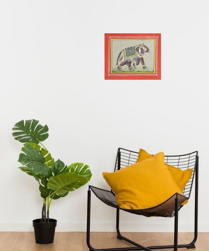 Majestic Brown Elephant – Authentic Bundi Miniature Painting