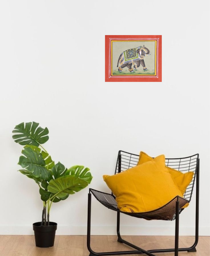 Majestic Brown Elephant – Authentic Bundi Miniature Painting
