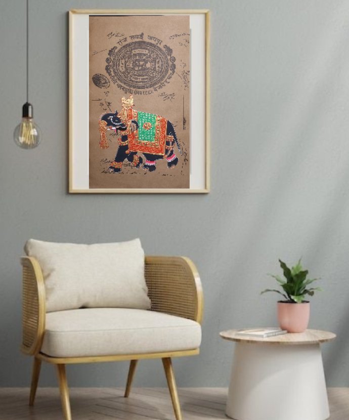 Handmade Kishangarh Indigo Elephant Miniature Painting